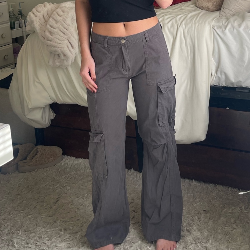 Gray Cargo Pants Low Rise